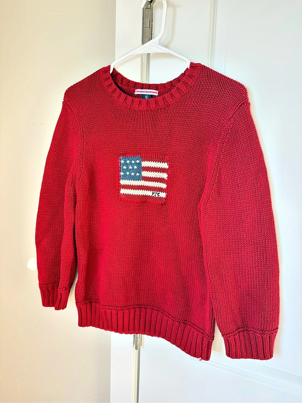 Vintage Ralph Lauren Crewneck Flag Sweater Red & White